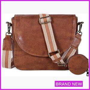 Genuine Leather Crossbody Purse Adjustable Strap Classic Saddle Bag Chic